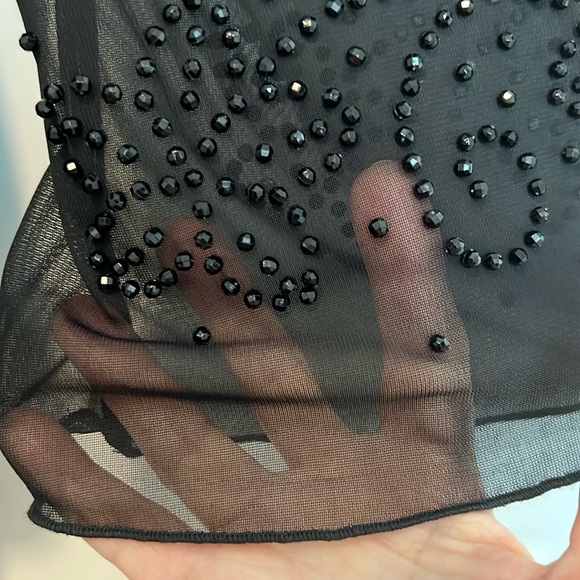 VINTAGE Beaded Top CDC Twist Front Low V sheer chiffon bellsleeves beads Vintage - Picture 6 of 11